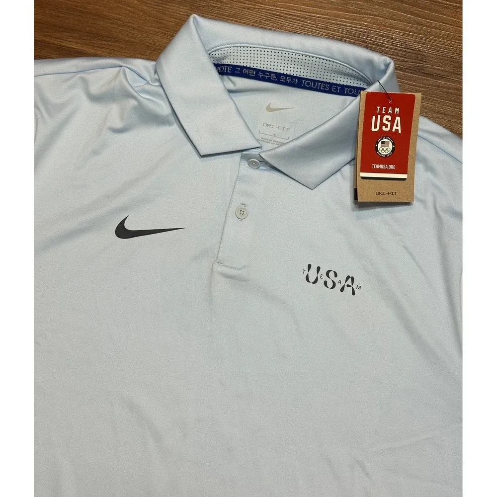 Nike Team USA Olympic Dri-FIT Polo Shirt Light Blue Mens Large (FV1908-441)